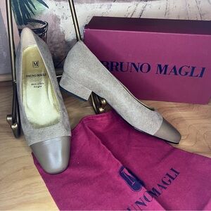 Bruno Magli Taupe Suede Leather Low Heel Pumps